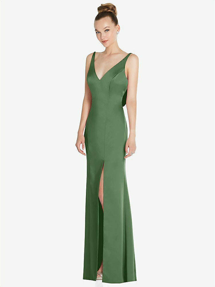 【STYLE: 6856】Draped Cowl-Back Princess Line Dress with Front Slit【COLOR: Vineyard Green】