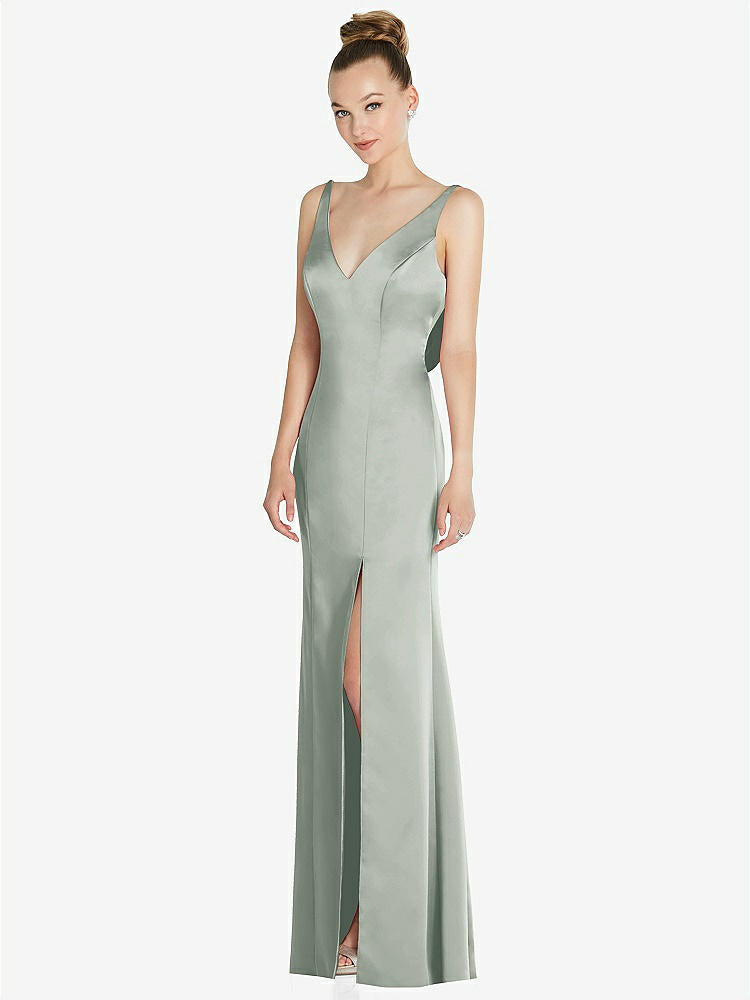 【STYLE: 6856】Draped Cowl-Back Princess Line Dress with Front Slit【COLOR: Willow Green】