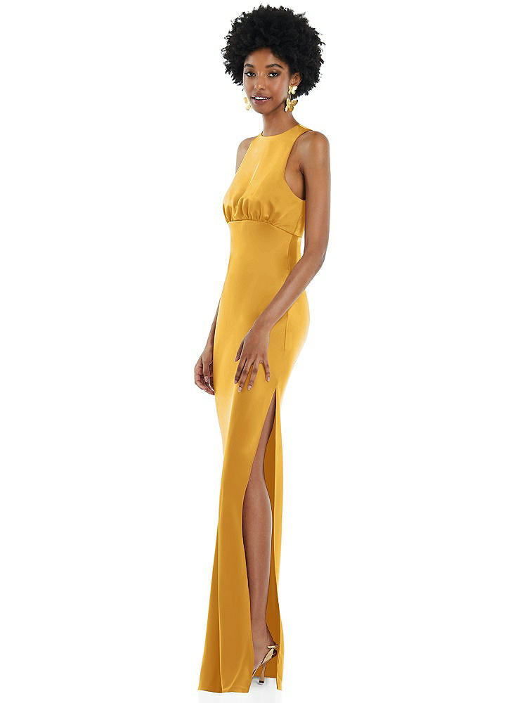 【STYLE: LB043】Jewel Neck Sleeveless Maxi Dress with Bias Skirt【COLOR: NYC Yellow】