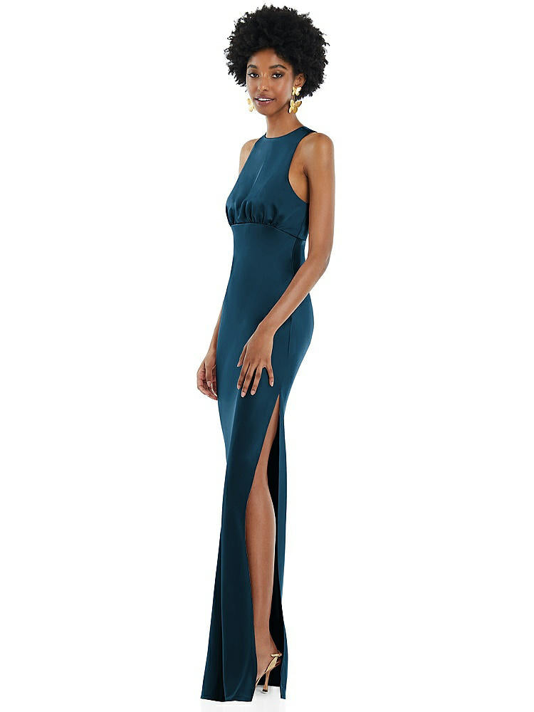【STYLE: LB043】Jewel Neck Sleeveless Maxi Dress with Bias Skirt【COLOR: Atlantic Blue】