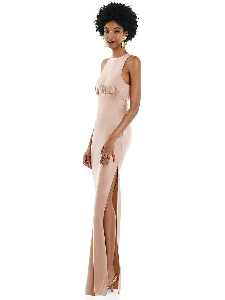 【STYLE: LB043】Jewel Neck Sleeveless Maxi Dress with Bias Skirt【COLOR: Cameo】