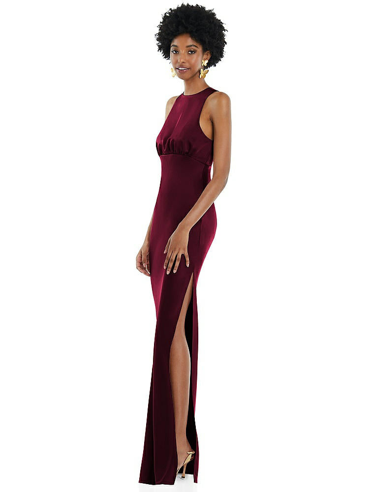 【NEW】【STYLE: LB043】宝石 首 ノースリーブ マキシ ドレス バイアス スカート【COLOR: Cabernet】【SIZE: 00-30W】