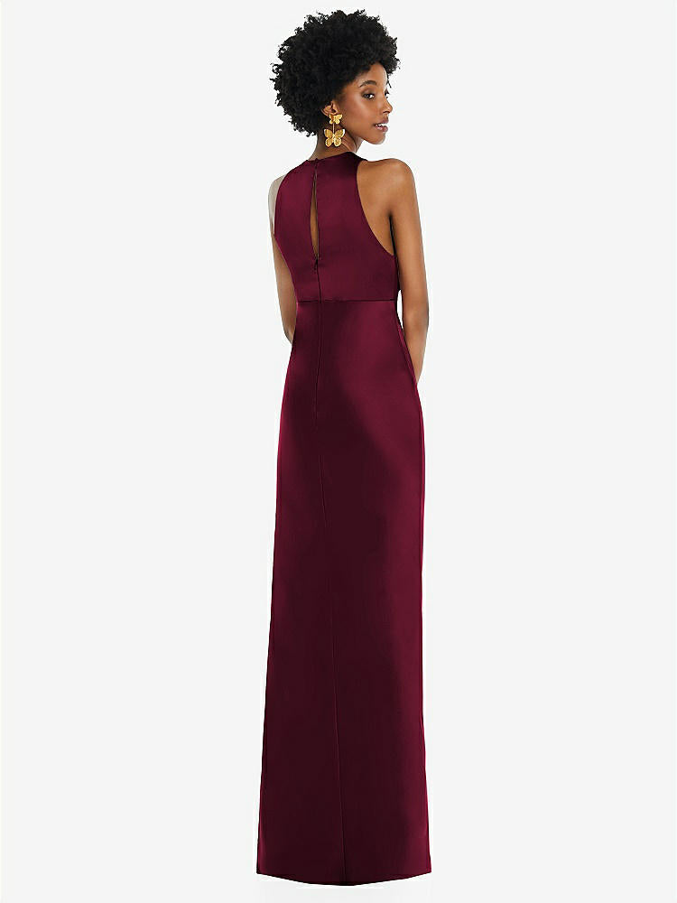 【STYLE: LB043】Jewel Neck Sleeveless Maxi Dress with Bias Skirt【COLOR: Cabernet】