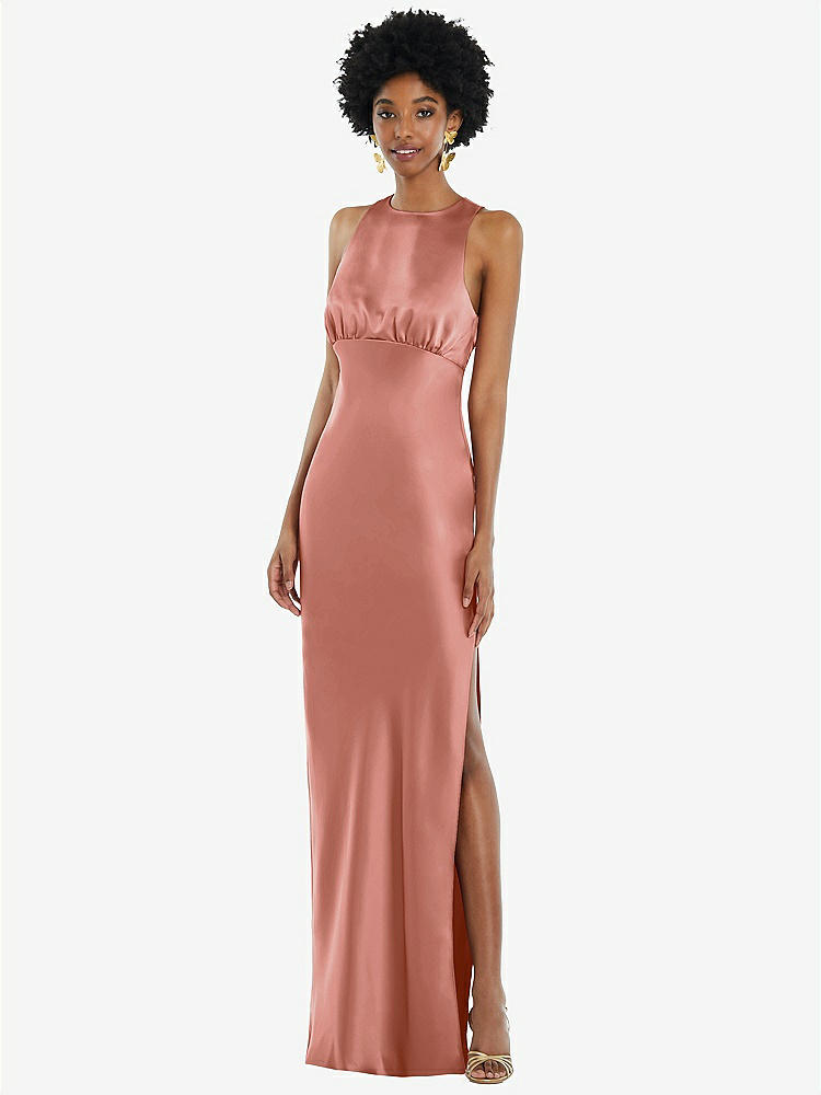 【STYLE: LB043】Jewel Neck Sleeveless Maxi Dress with Bias Skirt【COLOR: Desert Rose】