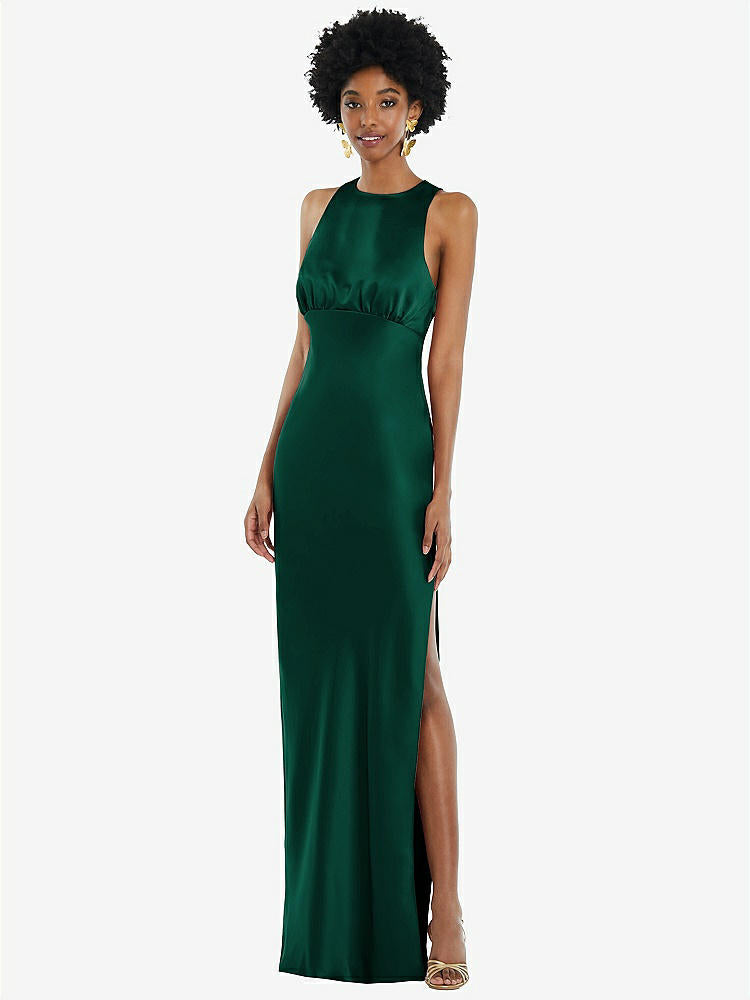【STYLE: LB043】Jewel Neck Sleeveless Maxi Dress with Bias Skirt【COLOR: Hunter Green】