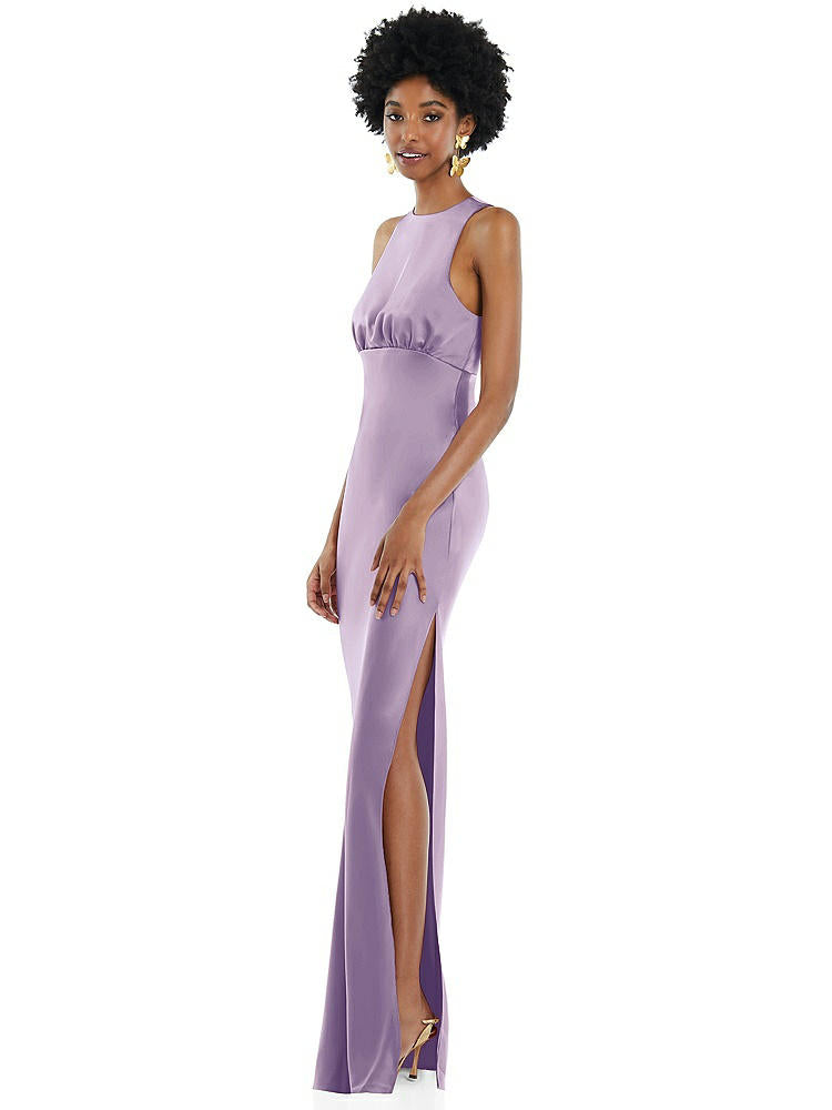 【STYLE: LB043】Jewel Neck Sleeveless Maxi Dress with Bias Skirt【COLOR: Pale Purple】