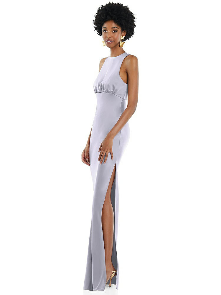 【STYLE: LB043】Jewel Neck Sleeveless Maxi Dress with Bias Skirt【COLOR: Silver Dove】