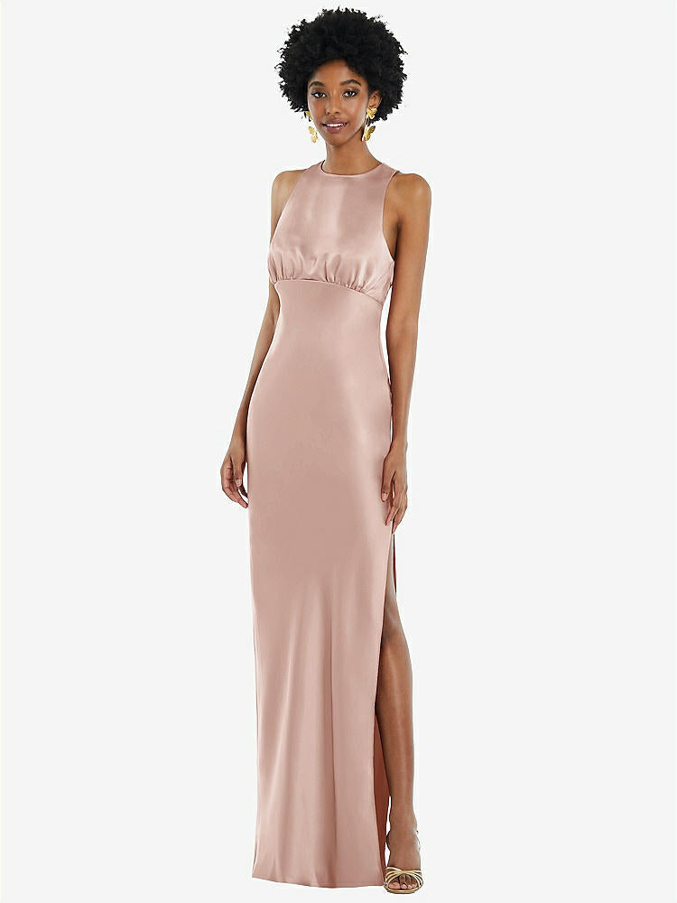 【STYLE: LB043】Jewel Neck Sleeveless Maxi Dress with Bias Skirt【COLOR: Toasted Sugar】