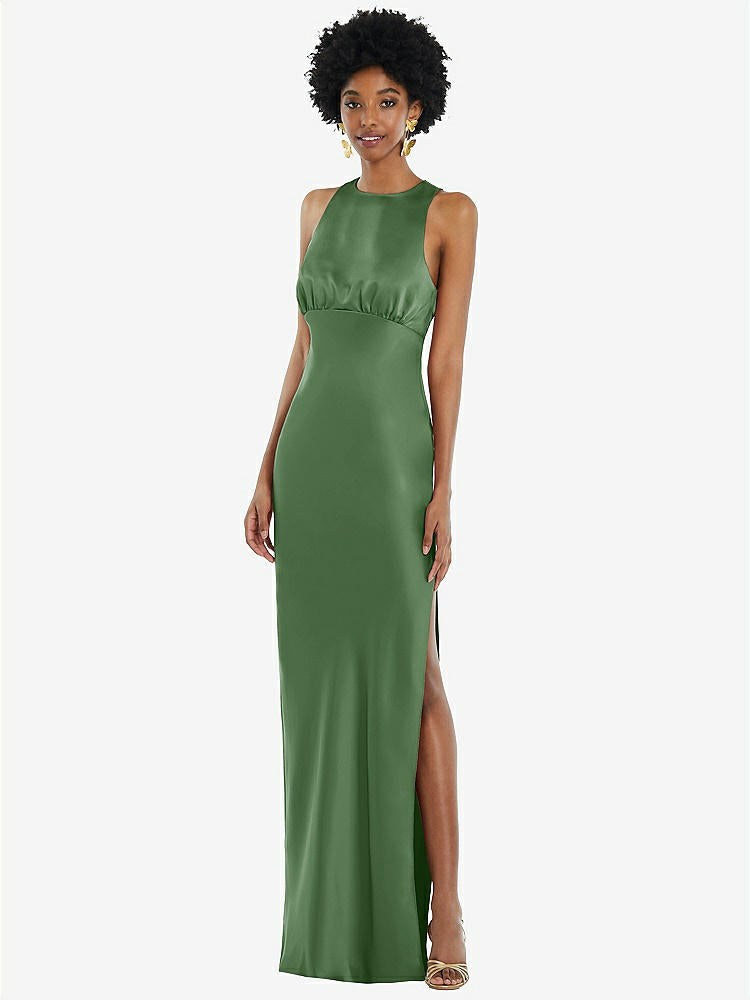 【STYLE: LB043】Jewel Neck Sleeveless Maxi Dress with Bias Skirt【COLOR: Vineyard Green】