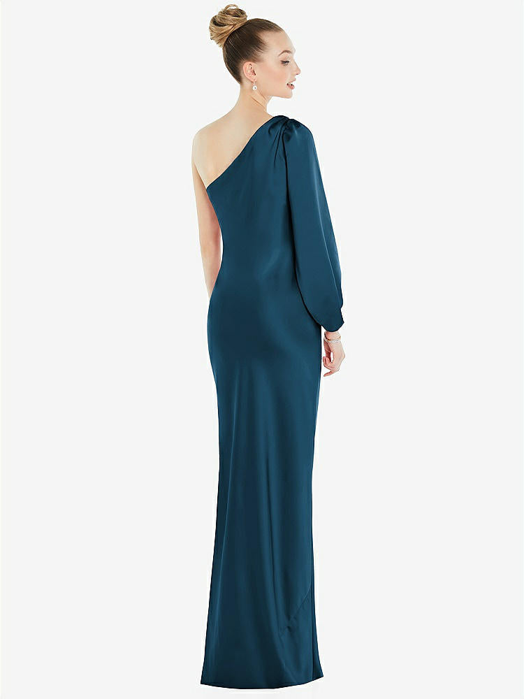 【STYLE: 8216】One-Shoulder Puff Sleeve Maxi Bias Dress with Side Slit【COLOR: Atlantic Blue】