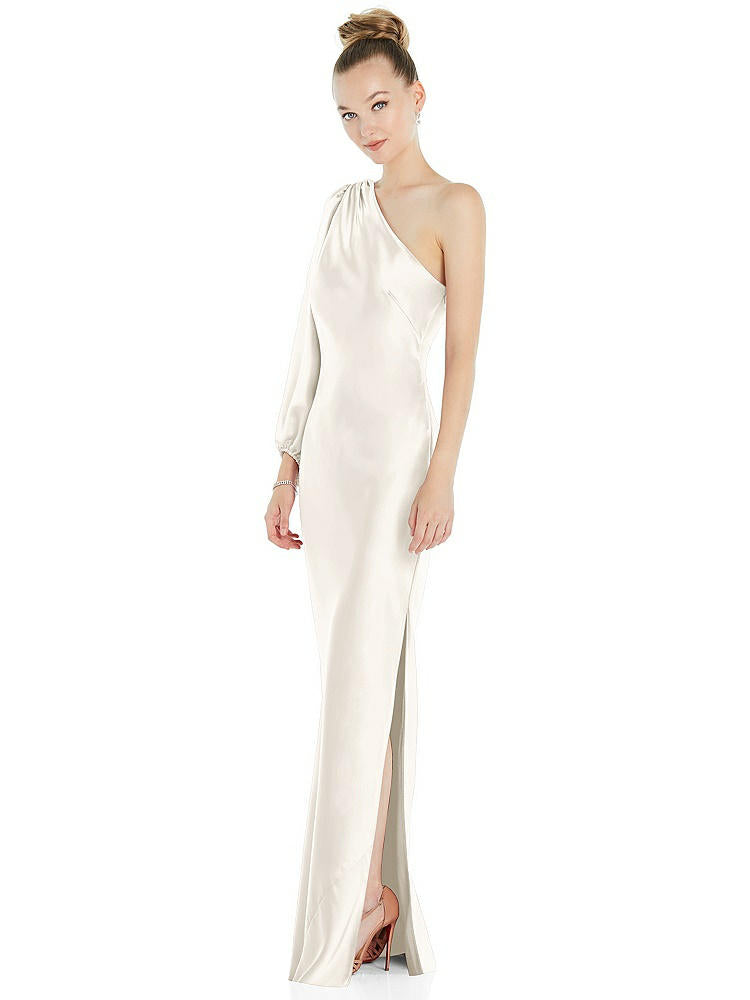【NEW】【STYLE: 8216】ワンショルダー パフ スリーブ マキシ バイアス ドレス サイド スリット【COLOR: Ivory】【SIZE: 00-30W】