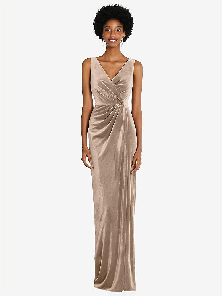 【STYLE: 6861】Draped Skirt Faux Wrap Velvet Maxi Dress【COLOR: Topaz】