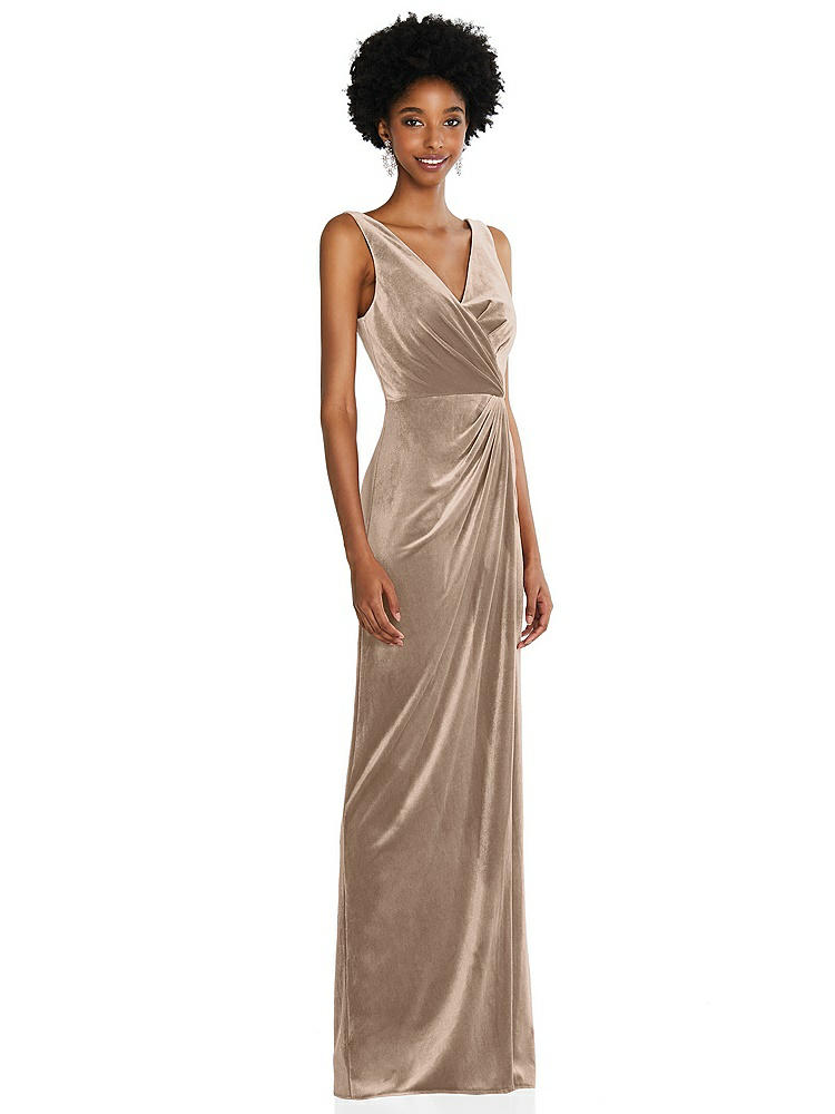 【STYLE: 6861】Draped Skirt Faux Wrap Velvet Maxi Dress【COLOR: Topaz】