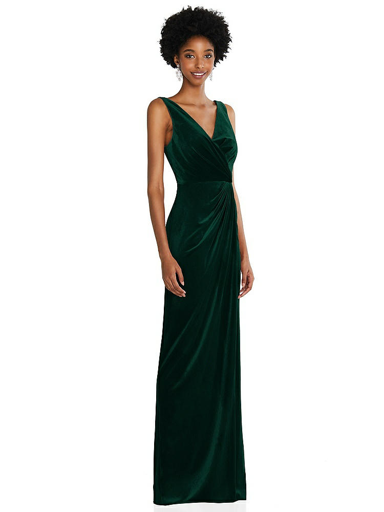 【STYLE: 6861】Draped Skirt Faux Wrap Velvet Maxi Dress【COLOR: Evergreen】