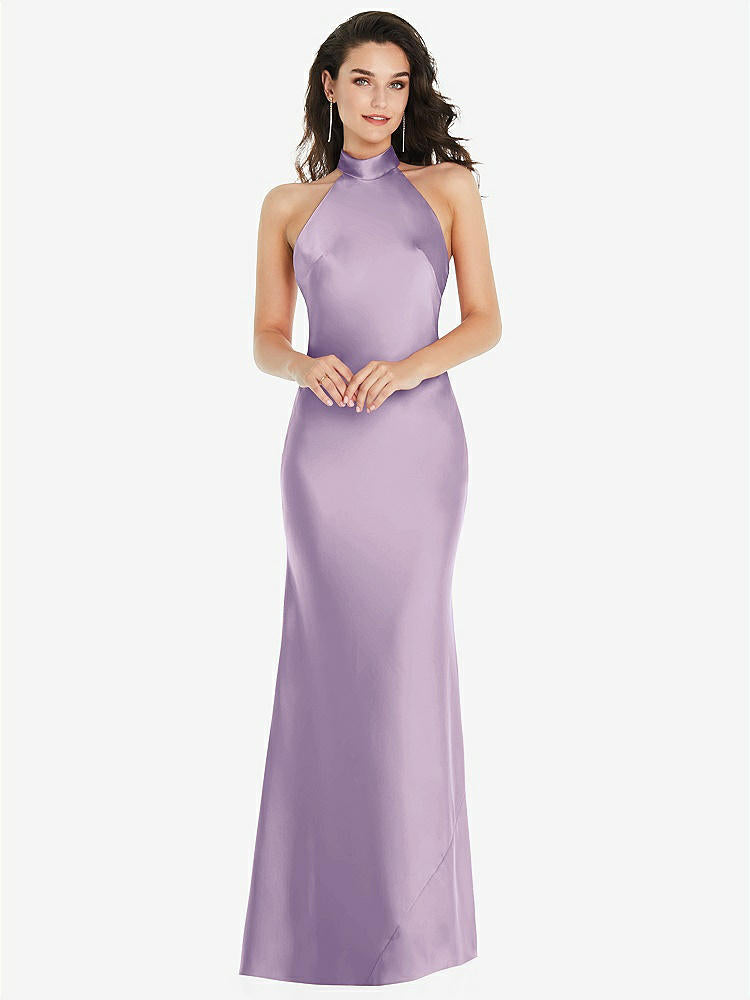 【STYLE: 8223】Scarf Tie High-Neck Halter Maxi Slip Dress【COLOR: Pale Purple】