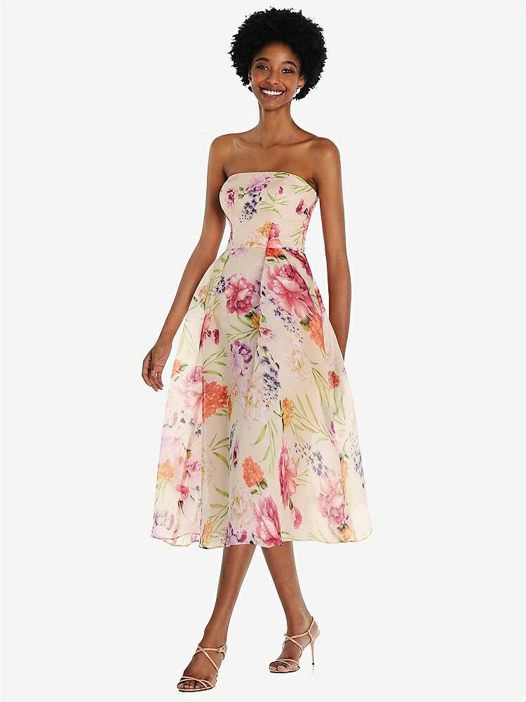 【NEW】【STYLE: D834FP】ストラップレス ピンク 花 オルガンディ ミディ ドレス【COLOR: Penelope Floral Print】【SIZE: 00-30W】