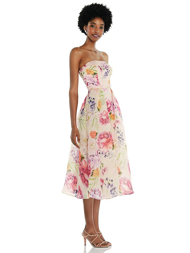 【NEW】【STYLE: D834FP】ストラップレス ピンク 花 オルガンディ ミディ ドレス【COLOR: Penelope Floral Print】【SIZE: 00-30W】