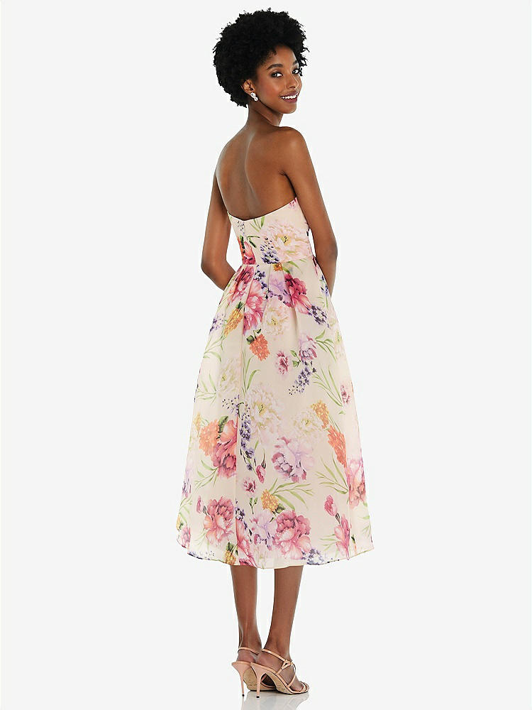 【NEW】【STYLE: D834FP】ストラップレス ピンク 花 オルガンディ ミディ ドレス【COLOR: Penelope Floral Print】【SIZE: 00-30W】