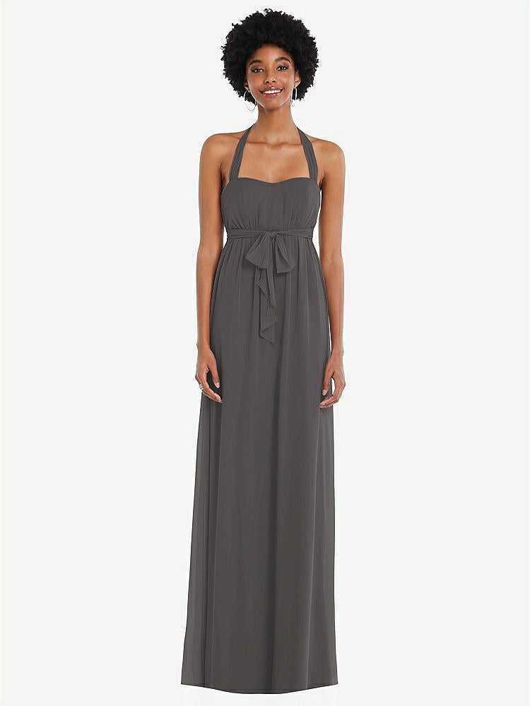 【STYLE: 1564】Convertible Tie-Shoulder Empire Waist Maxi Dress【COLOR: Caviar Gray】