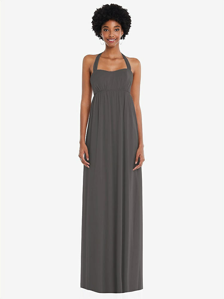 【STYLE: 1564】Convertible Tie-Shoulder Empire Waist Maxi Dress【COLOR: Caviar Gray】
