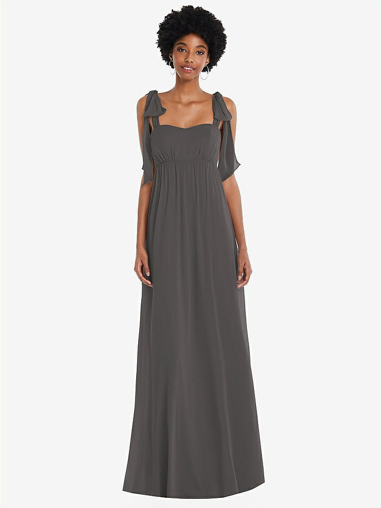 【STYLE: 1564】Convertible Tie-Shoulder Empire Waist Maxi Dress【COLOR: Caviar Gray】