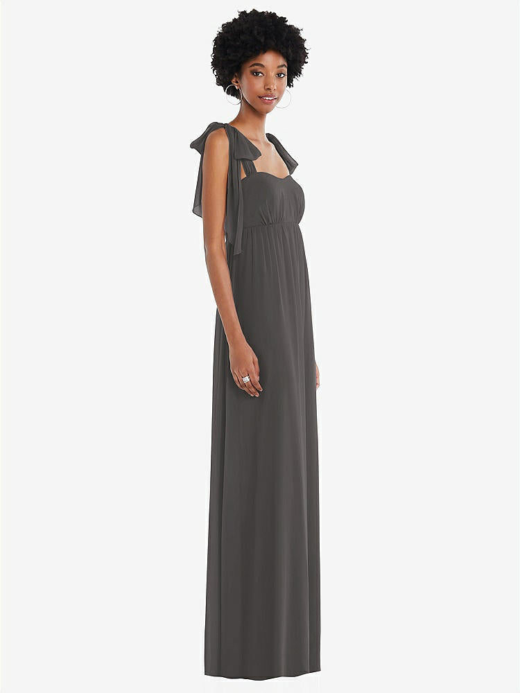【STYLE: 1564】Convertible Tie-Shoulder Empire Waist Maxi Dress【COLOR: Caviar Gray】