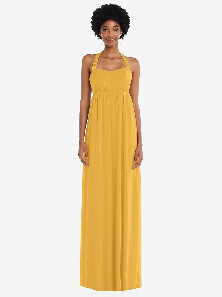 【STYLE: 1564】Convertible Tie-Shoulder Empire Waist Maxi Dress【COLOR: NYC Yellow】