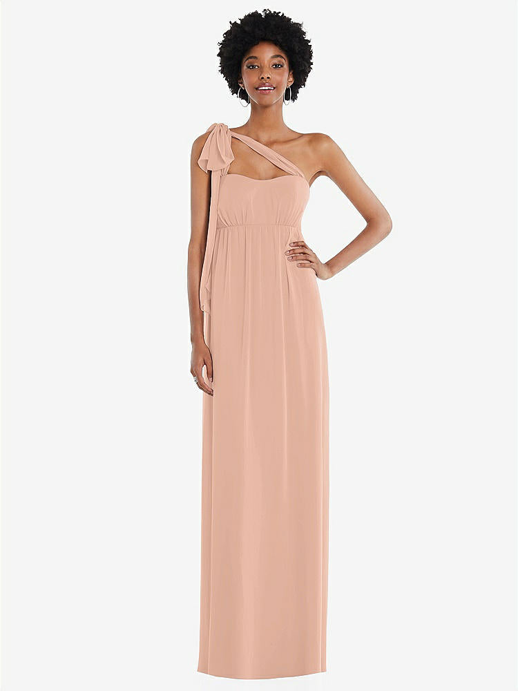 【STYLE: 1564】Convertible Tie-Shoulder Empire Waist Maxi Dress【COLOR: Pale Peach】