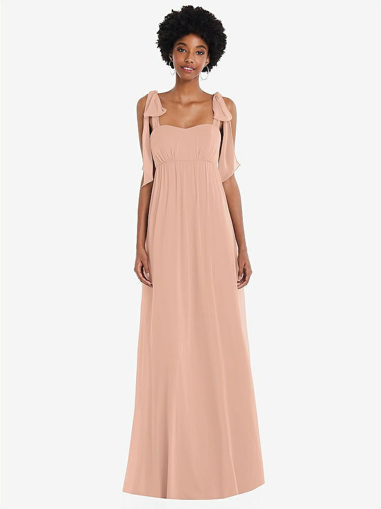 【STYLE: 1564】Convertible Tie-Shoulder Empire Waist Maxi Dress【COLOR: Pale Peach】