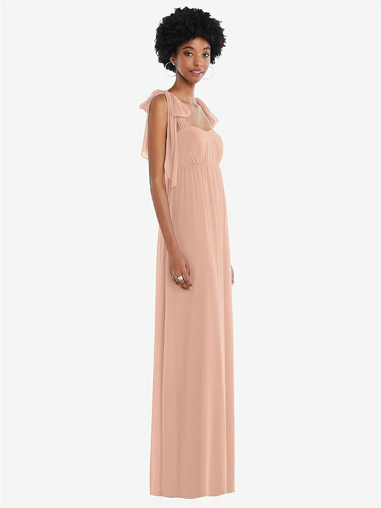 【STYLE: 1564】Convertible Tie-Shoulder Empire Waist Maxi Dress【COLOR: Pale Peach】