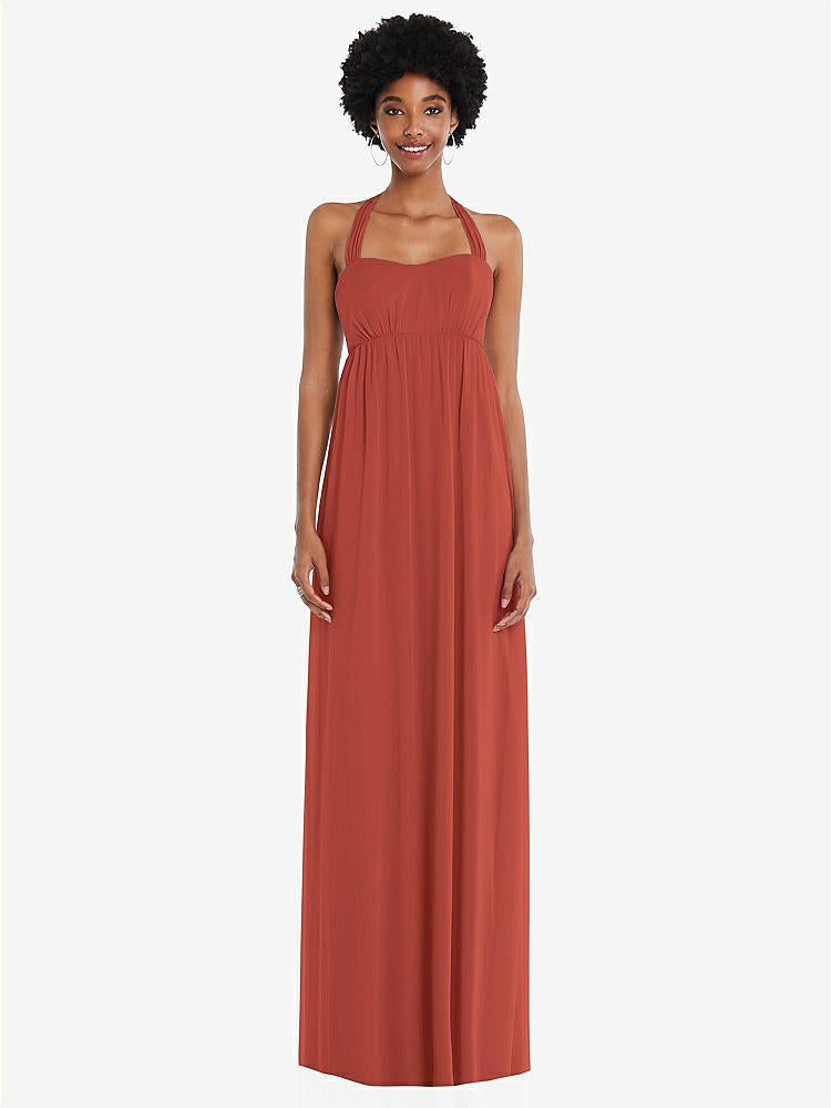 【STYLE: 1564】Convertible Tie-Shoulder Empire Waist Maxi Dress【COLOR: Amber Sunset】