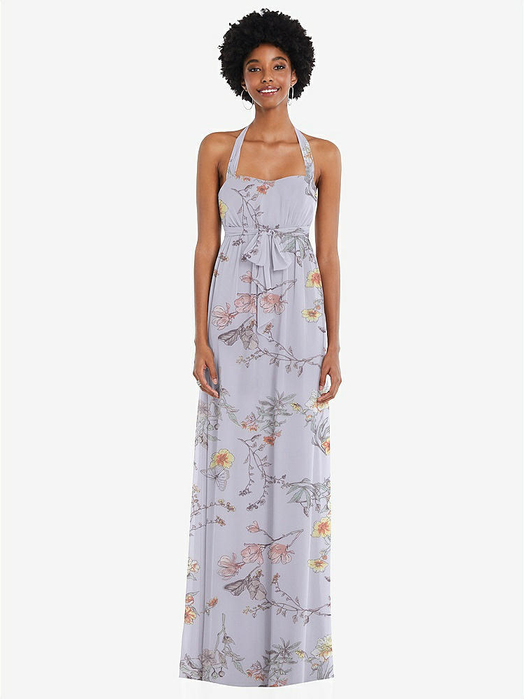 【STYLE: 1564】Convertible Tie-Shoulder Empire Waist Maxi Dress【COLOR: Butterfly Botanica Silver Dove】