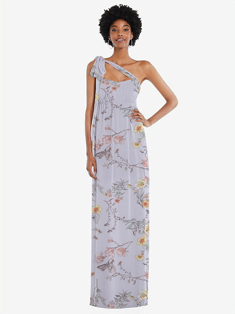 【STYLE: 1564】Convertible Tie-Shoulder Empire Waist Maxi Dress【COLOR: Butterfly Botanica Silver Dove】