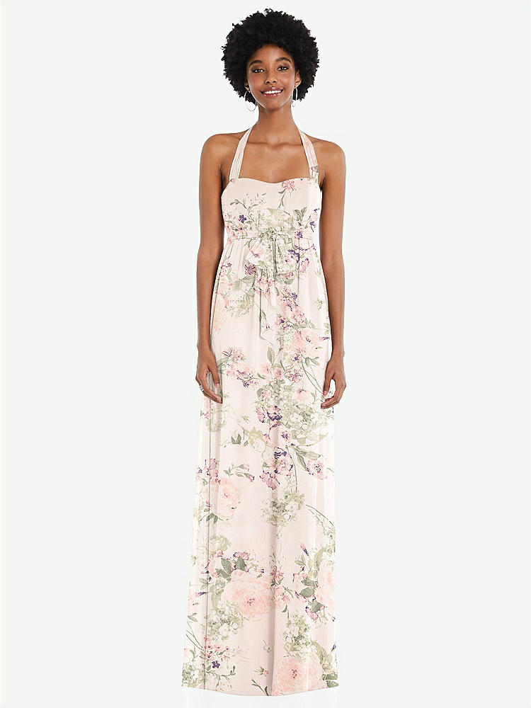 【STYLE: 1564】Convertible Tie-Shoulder Empire Waist Maxi Dress【COLOR: Blush Garden】