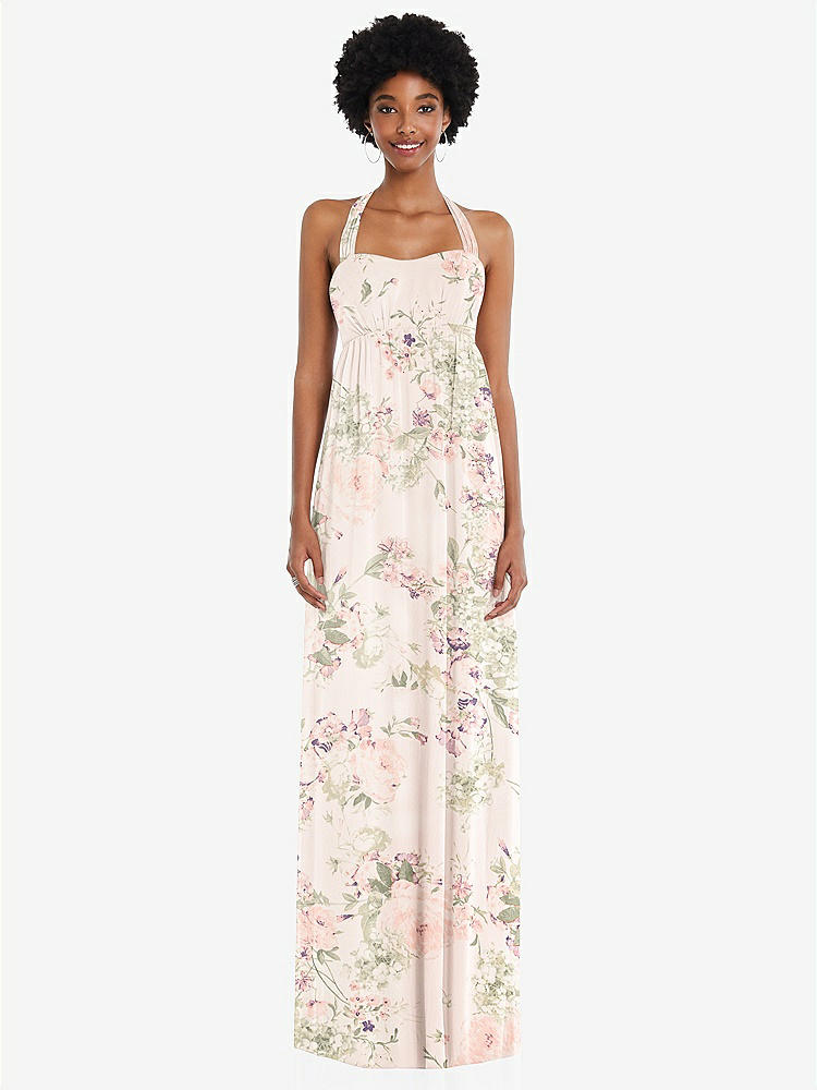 【STYLE: 1564】Convertible Tie-Shoulder Empire Waist Maxi Dress【COLOR: Blush Garden】