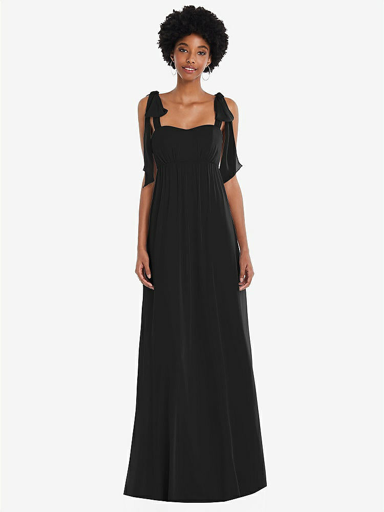 【STYLE: 1564】Convertible Tie-Shoulder Empire Waist Maxi Dress【COLOR: Black】