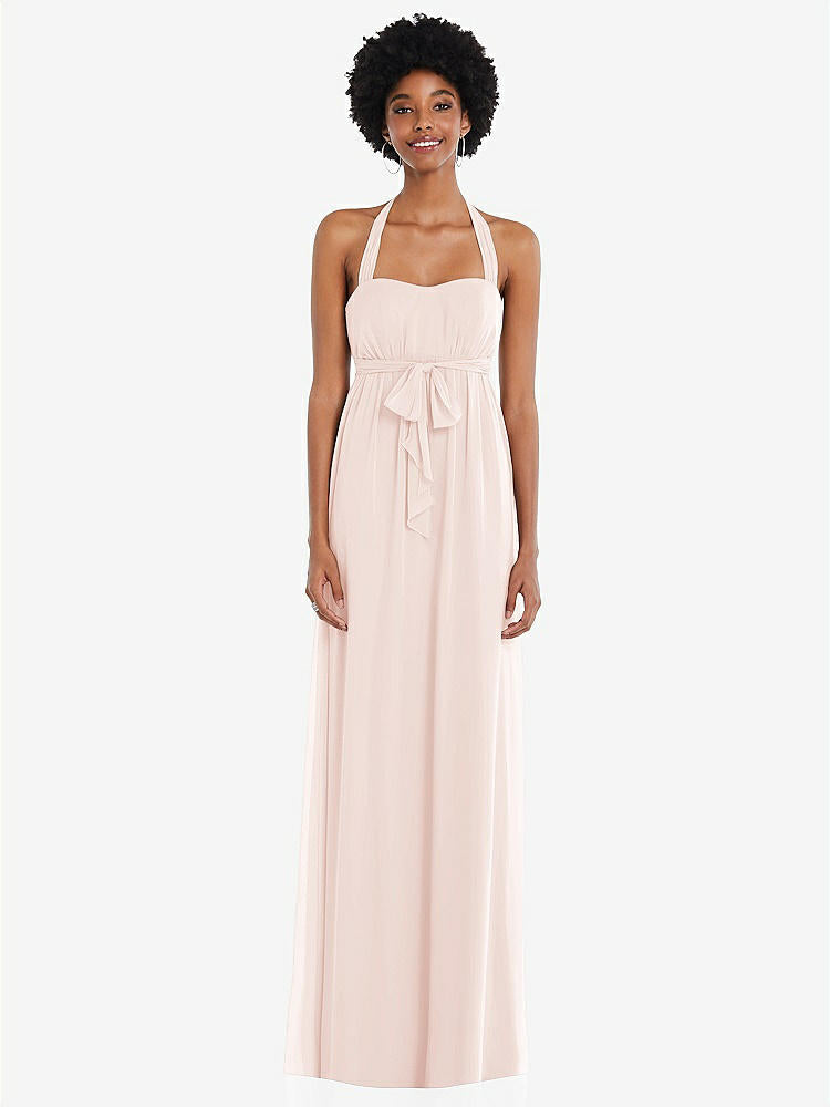 【STYLE: 1564】Convertible Tie-Shoulder Empire Waist Maxi Dress【COLOR: Blush】