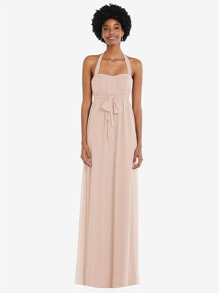 【STYLE: 1564】Convertible Tie-Shoulder Empire Waist Maxi Dress【COLOR: Cameo】