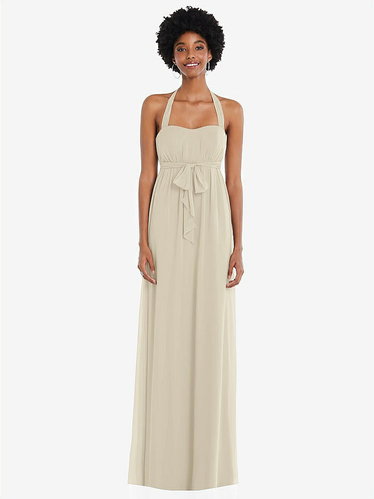 【STYLE: 1564】Convertible Tie-Shoulder Empire Waist Maxi Dress【COLOR: Champagne】