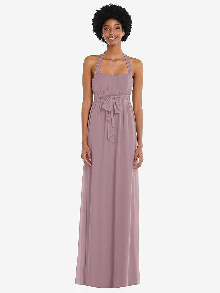 【STYLE: 1564】Convertible Tie-Shoulder Empire Waist Maxi Dress【COLOR: Dusty Rose】