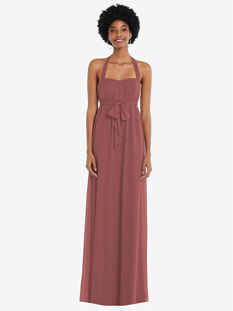 【STYLE: 1564】Convertible Tie-Shoulder Empire Waist Maxi Dress【COLOR: English Rose】