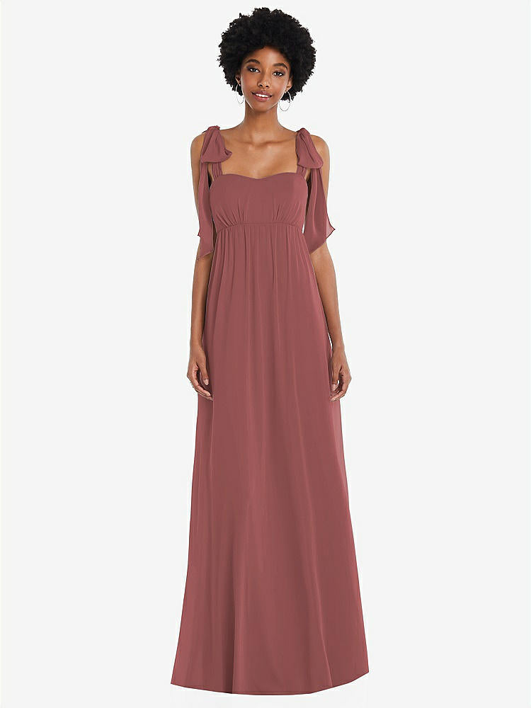 【STYLE: 1564】Convertible Tie-Shoulder Empire Waist Maxi Dress【COLOR: English Rose】
