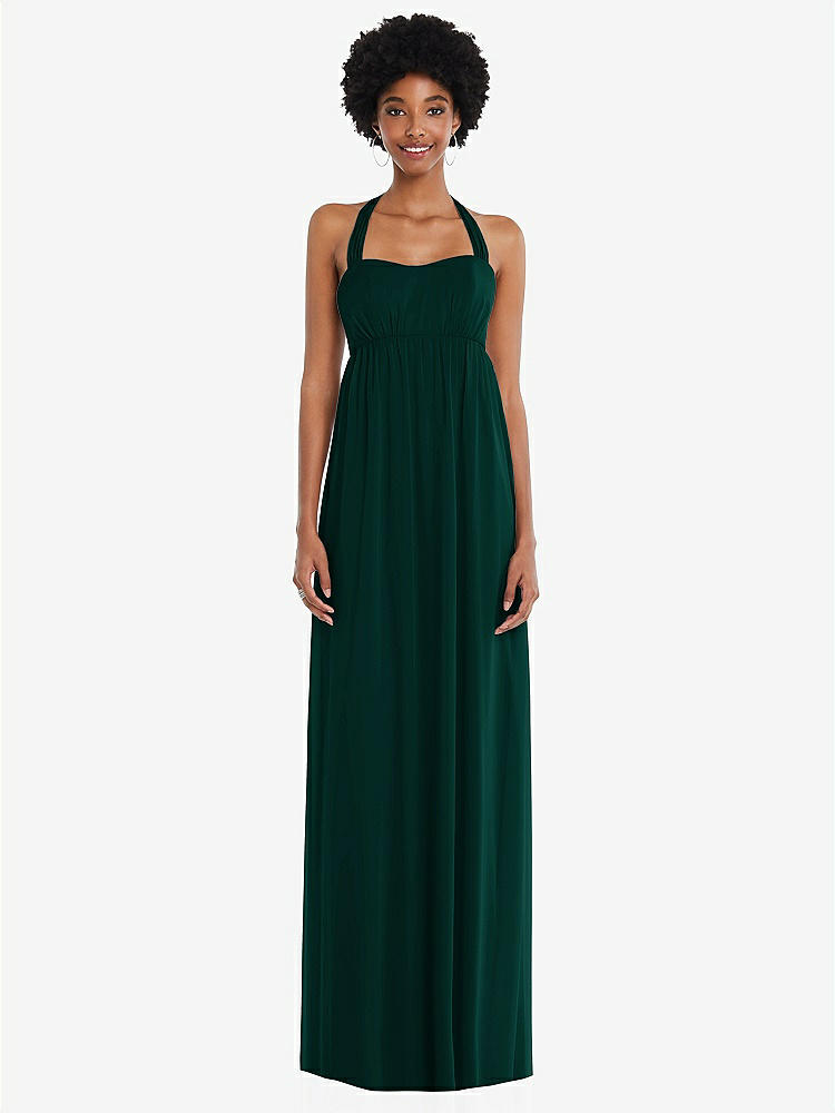 【STYLE: 1564】Convertible Tie-Shoulder Empire Waist Maxi Dress【COLOR: Evergreen】