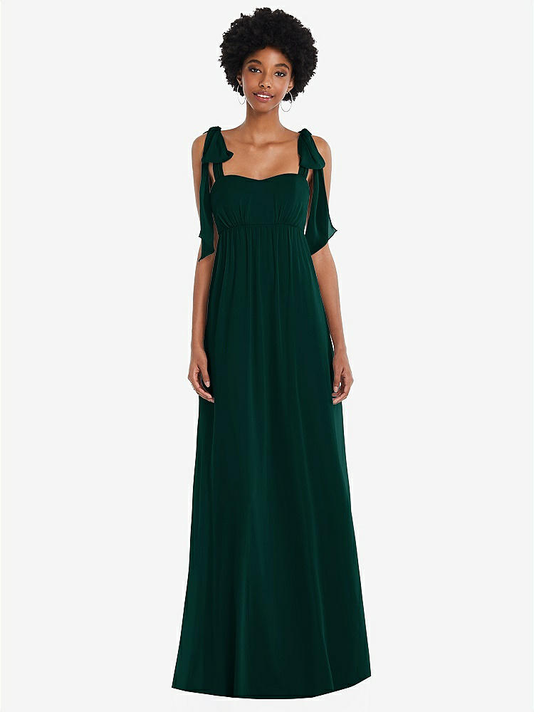 【STYLE: 1564】Convertible Tie-Shoulder Empire Waist Maxi Dress【COLOR: Evergreen】