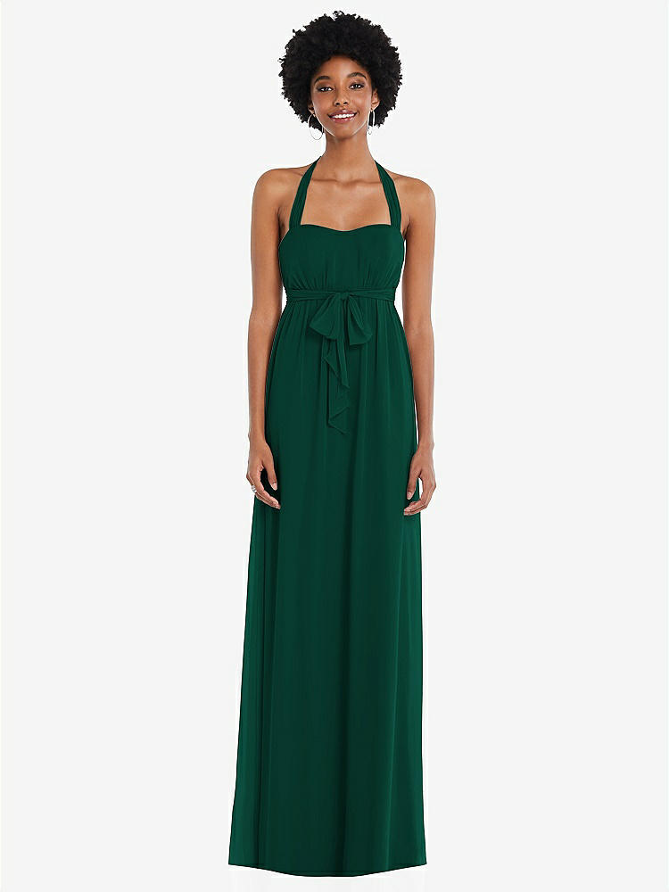 【STYLE: 1564】Convertible Tie-Shoulder Empire Waist Maxi Dress【COLOR: Hunter Green】