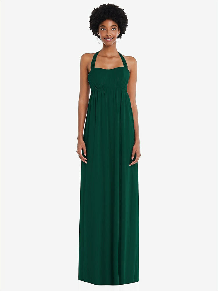 【STYLE: 1564】Convertible Tie-Shoulder Empire Waist Maxi Dress【COLOR: Hunter Green】