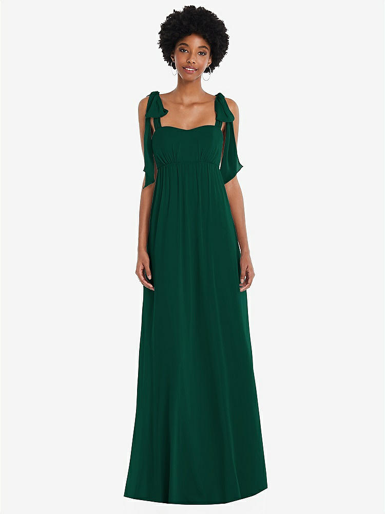 【STYLE: 1564】Convertible Tie-Shoulder Empire Waist Maxi Dress【COLOR: Hunter Green】