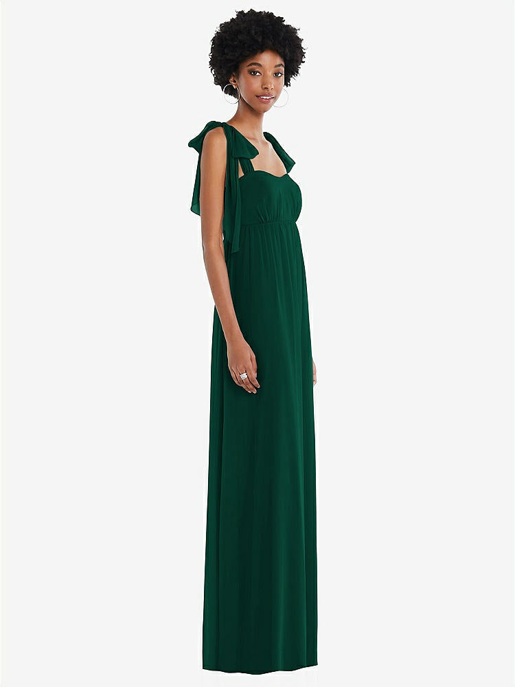 【STYLE: 1564】Convertible Tie-Shoulder Empire Waist Maxi Dress【COLOR: Hunter Green】