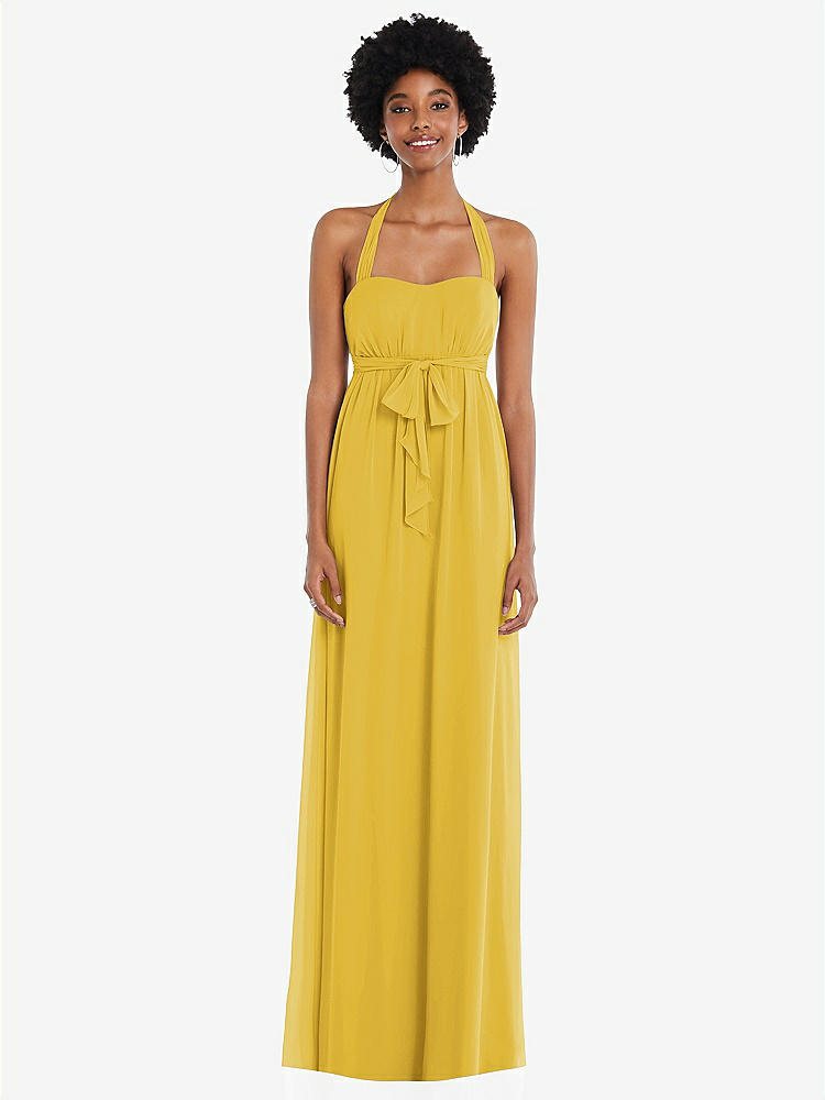 【STYLE: 1564】Convertible Tie-Shoulder Empire Waist Maxi Dress【COLOR: Marigold】