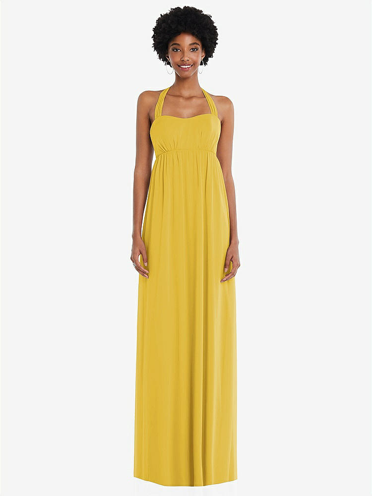 【STYLE: 1564】Convertible Tie-Shoulder Empire Waist Maxi Dress【COLOR: Marigold】